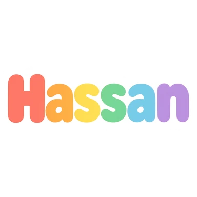 the name 'Hassan' in playful, rounded bubble letters, Slack emoji style, transparent background sticker