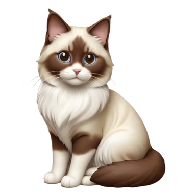 Cinematic Chocolate-Point Ragdoll Cat Portrait Emoji, Elegant and alert, sleek brown and white tones with a distinct white nose, Simplified yet sharp features, highly detailed, glowing with a warm, confident glow, high shine, intelligent and poised, stylized with an air of grace, focused and attentive, soft glowing outline, capturing the essence of calmness and elegance, so lifelike it feels as though it could spring into motion with a gentle, poised presence at any moment! sticker