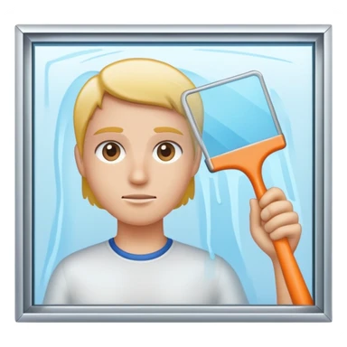 face with a squeegee cleaning a glass window sticker