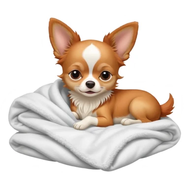 Long haired chihuahua, beige/redhaired with white chest and white socks, sleeping cutely under blanket sticker