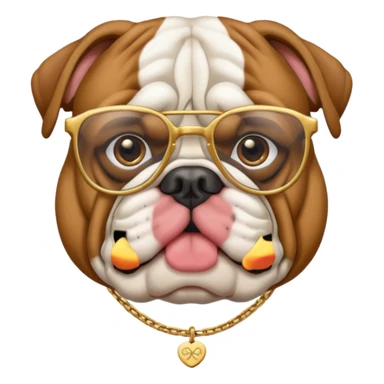 Olde English bulldog with glasses and a gold chain sticker