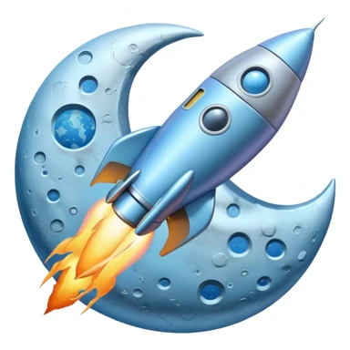 a pastel baby blue rocket ship landing on the moon  sticker