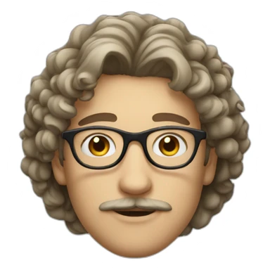 white young man with rounded mustache, and oval glasses without frame, and soft curly hair sticker