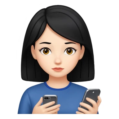 Girl with black hair watching her phone sticker