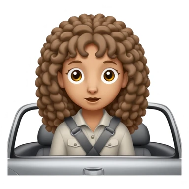 a sheep with long brown curly hair and brown eyes on a grey car sticker