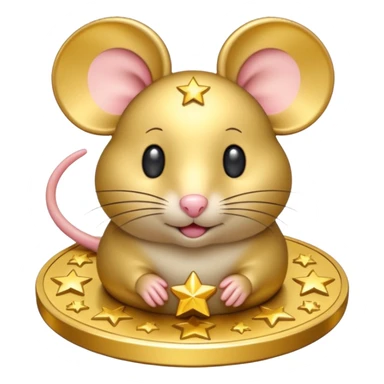 Mouse coin with stars around it, gilded style, only gold
 sticker