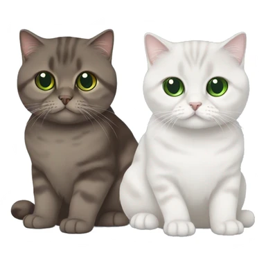 Two Scottish fold cats one brown with green eyes and one white with blue eye  sticker