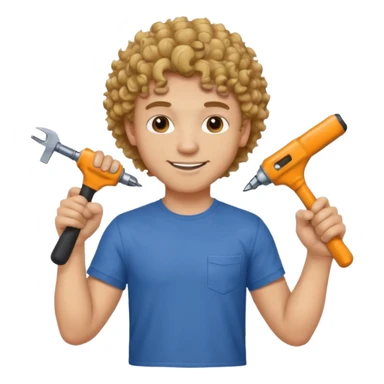 a guy who looks very handsome, has curly hair,  wears a tee shirt and holds a screwdriver in one hand and a  hammer in the other sticker