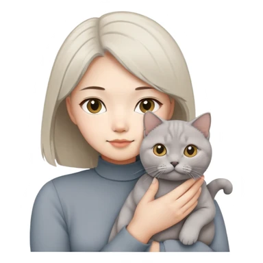 Asian girl beige hair holding grey British short hair cat sticker