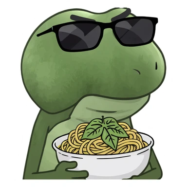 brain with a mustache and sunglasses, holding spaghetti, chaotic Italian meme style sticker