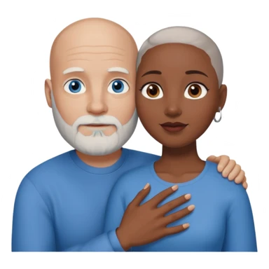 Talk bald white man with a white beard and blue eyes lovingly holding a black woman with brown eyes and grey hair sticker