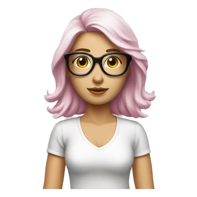 mujer piel blanca pelo canoso corto gafas rosadas sticker