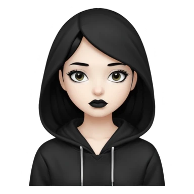 Black haired girl, silver eyes, black lipstick, white skin, black hoodie sticker