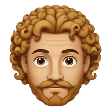 Man warm tan with black eyes and a mustache and a goatee and curly greek hair he has an angular face sticker