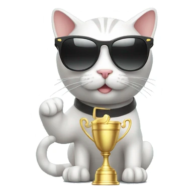 cat wearing sunglasses holding up a number ten trophy sticker