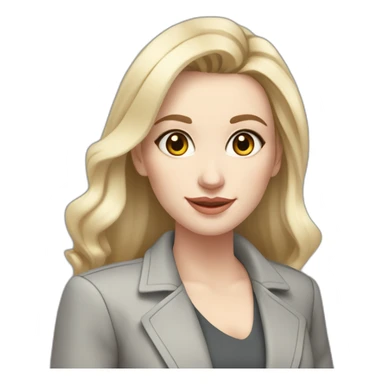 pale skin woman interior designer with cold blonde straight middle length hair, White blouse, Gray oversize jacket, Gray skirt holding a color palette in the hands sticker