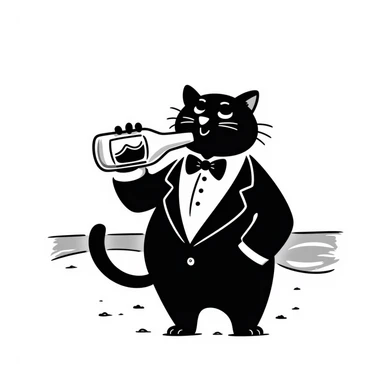cat in a tuxedo drinking beer on the beach sticker