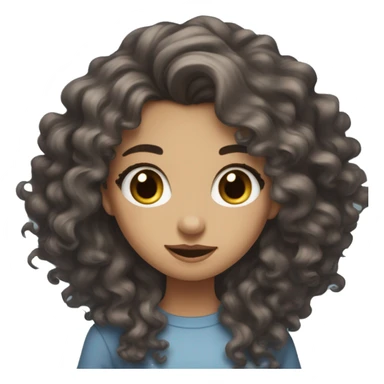 A cool toned- pale dark blueish-brown haired girl with long curly hair rolling her eyes sticker