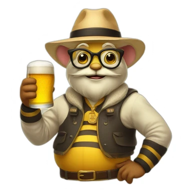uncle bee with a beer belly and glasses and a beer in the hand sticker