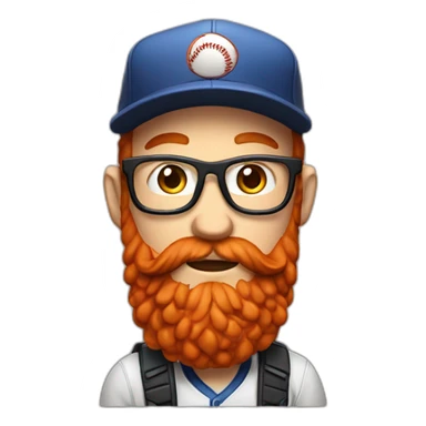 white hipster with large red beard and baseball hat with a video game on it sticker