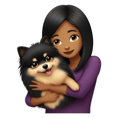 pomeranian hugging black hair girl sticker