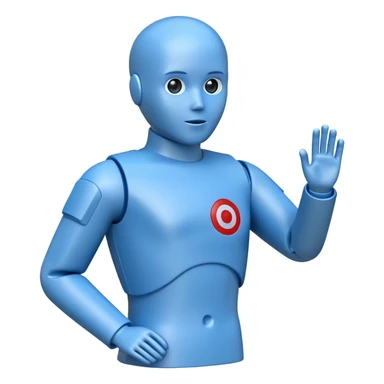 blue test dummy with tracking target waist view sticker