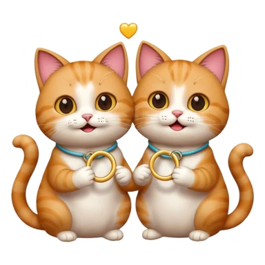 happy cat couple, one cat holding a ring, the other surprised and happy, romantic atmosphere, emoji style sticker