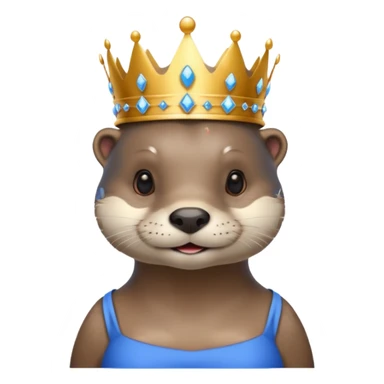 Otter wearing a big blue dress and a crown sticker