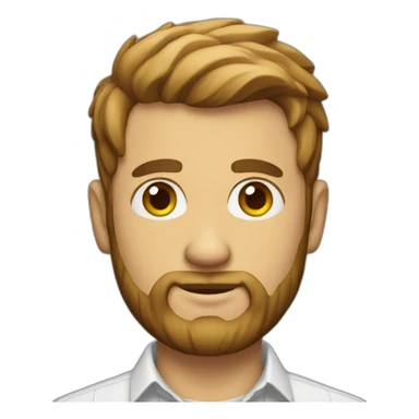 a man with short hair, beard wearing a shirt sticker