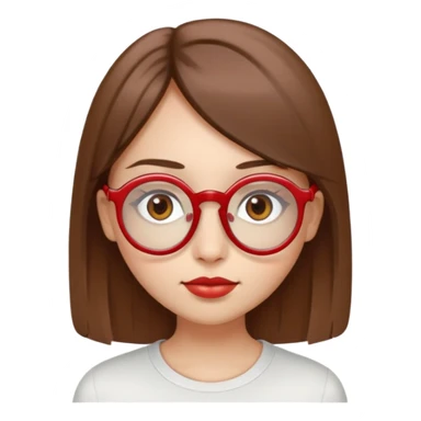 brown eyes, brown stright hair, red almost circular eyeglasse,s wide nose white tan, full lips round eyes. a girl  sticker