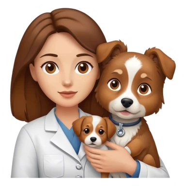brown hair brown eyes woman veterinarian holding a dog sticker