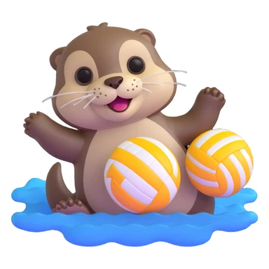 extremely cute otter floating on water with big eyes holding a volleyball sticker