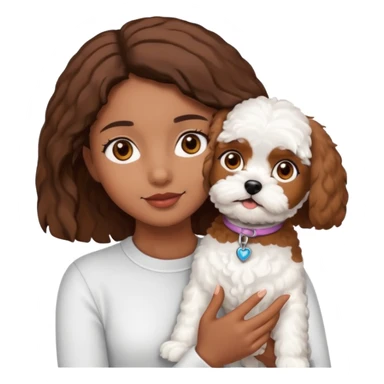 Chica morena ojos marrones con un bichón maltés en los brazos sticker