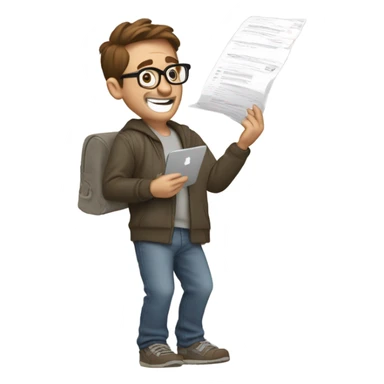 make the emoji in the same style as apple emojis. And the emoji should be a white man collecting emails and in the background it rains emails sticker