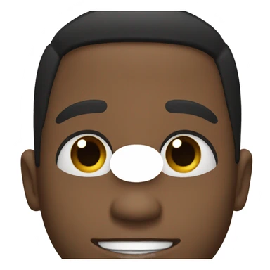 black male with short black hair, average sized nose, gap in front top two teeth sticker