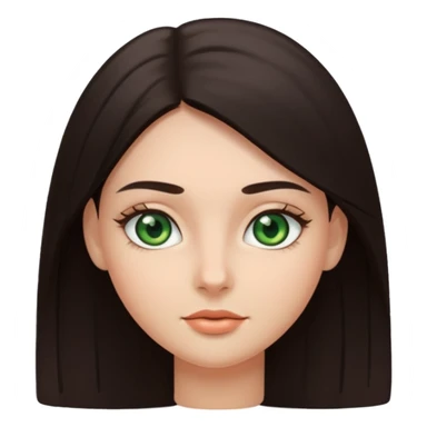 Girl with dark green eyes, light eyebrows and long dark-brown straight hair with oval face sticker