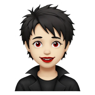 Happy Goth boy with shaggy hair, and messy, smudged, red, lipstick  sticker