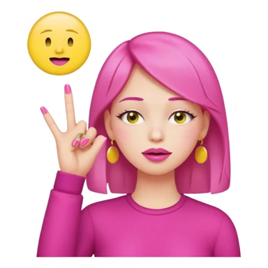 Yellow circle emoji exasperated and drumming fingers up the side of their head the eye is closed it is a side profile pink lipstick and pink nails sticker