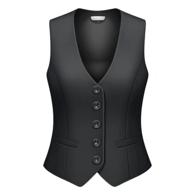 just a black women's vest garment with 3 buttons, no background, no model, only the clothing item sticker