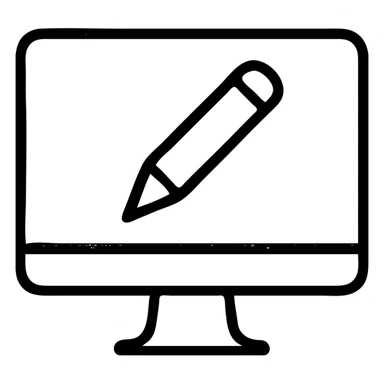 Create a computer icon, yellow background, white color with a pen sticker