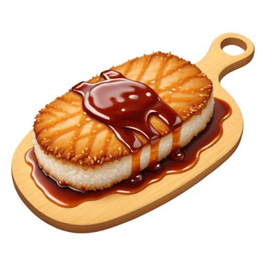Tonkatsu Cinematic Realistic Tonkatsu Dish Emoji, depicted as a golden, crispy pork cutlet drizzled with tangy BBQ sauce, rendered with detailed textures and dynamic, appetizing lighting. sticker