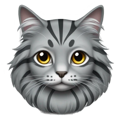 Long haired grey cat with dark grey stripes sitting sticker