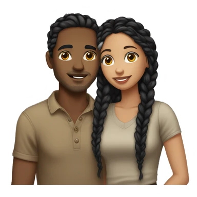 Girl with long wavy black hair wearing a brown shirt kissing a light skin man with black braids wearing a black shirt sticker