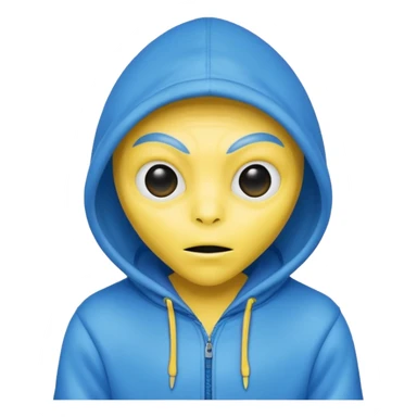 generate a blue alien wearing a yellow hoodie sticker