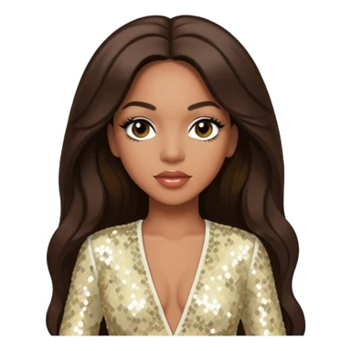 Farrah Franklin from Destiny's Child with long dark brown hair, ivory sequin outfit sticker