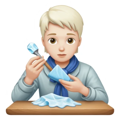 Sculptor polishing with cloth,Ice Sculptors. sticker