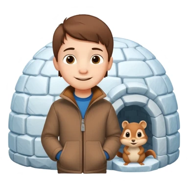 smiling boy with short hair and an igloo and chipmunk  sticker