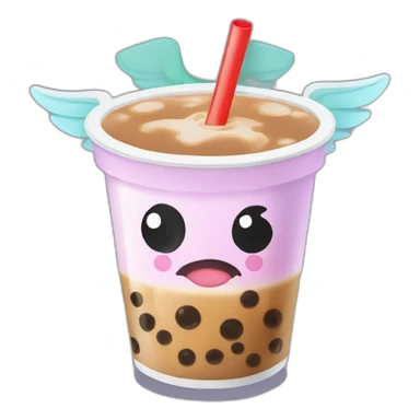 bubble tea cup with angry face and wings sticker
