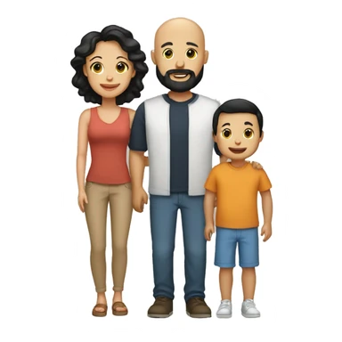 Family, bald tan dad with black beard, white mom with black hair, tan baby boy sticker
