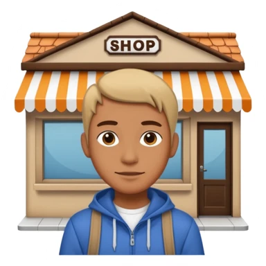 grown  2D line-drawn character + small shop sticker